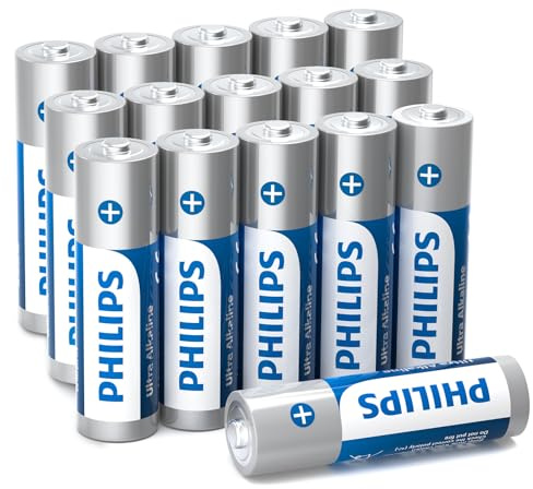 Philips AA Batteries 16 Pack Alkaline Double A Battery 1.5V Ultra Long Lasting 2A Batteries-10-Year Shelf Life （Non-Rechargeable