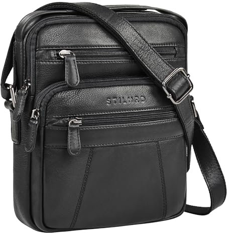 STILORD 'Omar' Umhängetasche Herren Klein Leder-Tasche Crossbody Bag Herrentasche zum Umhängen Schultertasche 8.4 Zoll Tablet Männerhandtasche Messenger Bag für Männer, Farbe:schwarz
