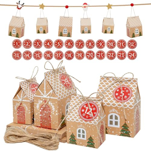 NVGVUP Gör-det-själv adventskalender för fyllning: 24 hus med nummerklistermärken, julfest presentlådor att hänga upp eller sätta upp, julkalender gör-det-själv pysselset