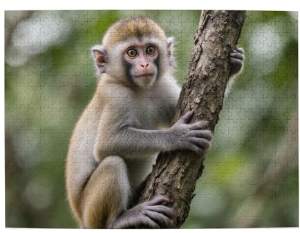500pcs Puzzle for Teens - Baby Monkey on Tree Branch Realistic Animal Scene Precision Cutting for Home Leisure Gift for Wildlife Enthusiasts