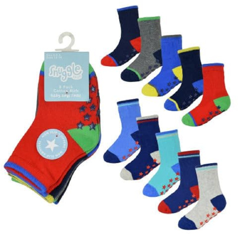 OnlyBee 10 Pairs Baby Boys Cotton Gripper Socks – Bright Colours Non-Slip Socks for Newborns, Infants & Toddlers (0–24 Months) (UK, Age, 0 Months, 6 Months)