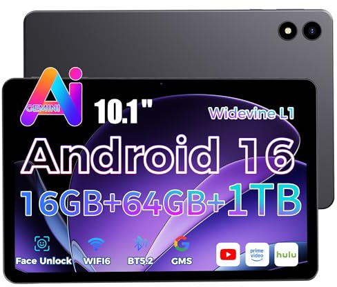 RebotAi 2026 Neuestes Tablet 10.1 Zoll Android 16 mit Gemini AI, 16GB RAM + 64GB ROM, GMS Widevine L1, WiFi 6 & BT 5.2, Dünn und leicht Tablet mit Gesichtserkennung (Grau)