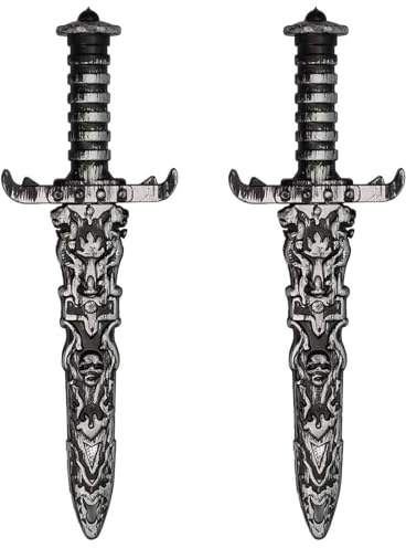 HORREX 2 Pièces Faux Couteau en Plastique, Epee Court de Pirate en Argent | Couteau non Aiguisées, Dague de Style Antique pour Halloween Carnaval Costumes de Pirate Accessoires de Fête sur Le Thème