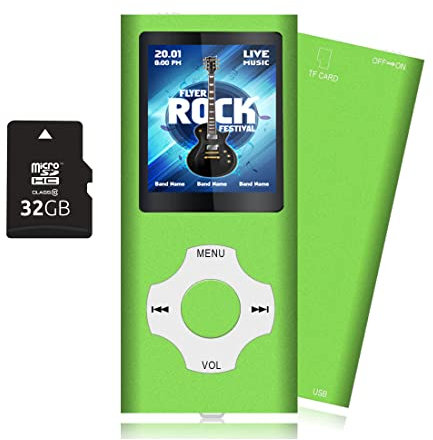 Tabmart 32GB Reproductor MP3 Portátil, MP3 con Pantalla de 1,8 Pulgadas LCD, HiFi MP3 Player Portátil sin Pérdida, E-Book, Radio FM, Grabadora de Voz, Auriculares Incluidos, Verde