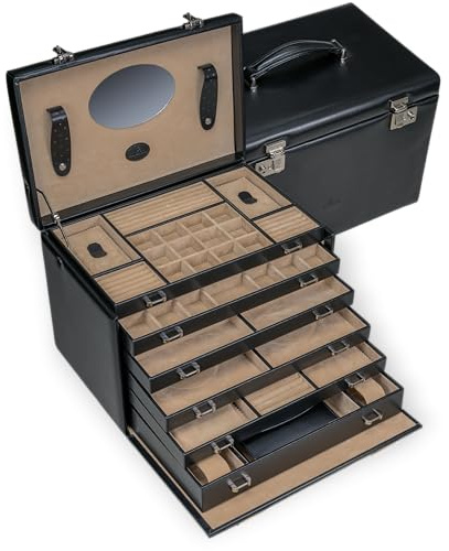 Windrose Schmuckkoffer XXL mit integrierter Schmucktasche Merino (schwarz-legacy)