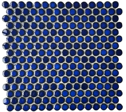 Tenedos Cobalt Blue Penny Round Porcelain Mosaic Tile, Glossy Finish for Kitchen Backsplash, Bathroom Wall, Pool Accent Use (Box of 5 Sheets) (5, Cobalt Blue)
