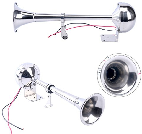 Amarine Made 12v Marine Boat Horn 115db Stainless Steel Single Trumpet Horn for Ship Truck RV Trailer, Low Tone, 16-1/8
