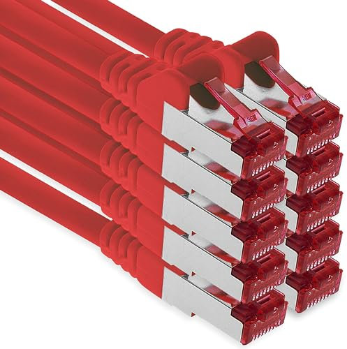 1aTTack.de - 10x 3 meter CAT6 patch cable S/FTP PIMF shielding CAT.6 RJ45 network cable Ethernet cable DSL LAN router switch modem patch panel - red - 10 pieces