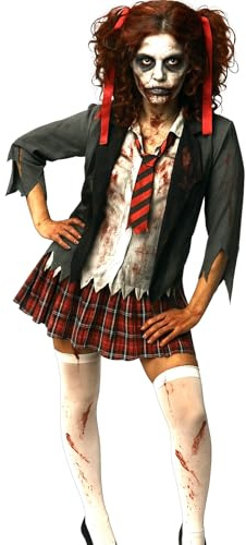 Blutiges Zombie Schulmädchen Kostüm für Damen Halloween Fasching Karneval, Größe:M