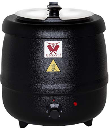 Beeketal 'SB600' Suppentopf 9 Liter mit herausnehmbarem Edelstahl Einsatz und kappbarem Deckel mit Löffelaussparung, elektrischer Profi Gastro Suppenwärmer (400W), stufenlos regelbar bis ca. 80° C