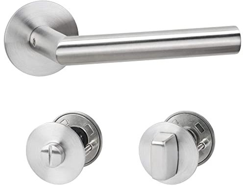 Gedotec Drückergarnitur Edelstahl | 1 Stück Türbeschlag Zimmertür Türgriff auf Flach Rund-Rosette | SAMANTHA 1802 | WC - Bad | Edelstahl matt gebürstet | Design Türgarnitur silber für Innentüren