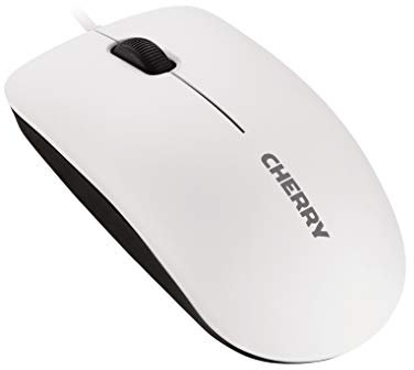 CHERRY MC 1000, Kabelgebundene Office-Maus, Optischer Sensor (1.200 dpi), 3 Tasten, Symmetrisches Design für Links- & Rechtshänder, GS-Zertifizierung, Weiß-Grau