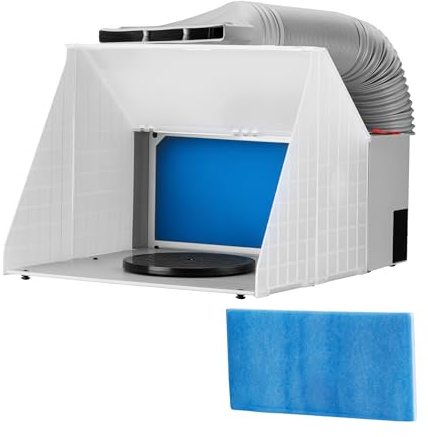 Wiltec Komplett Set Airbrush Absauganlage 4 m³/min, nur 47 dB, zur Absaugung von Farbe Farbnebel Sprühnebel, Filter erweiterbar, mit Abluft und Ersatzfilter, Lackierkabine für Airbrush-Arbeiten