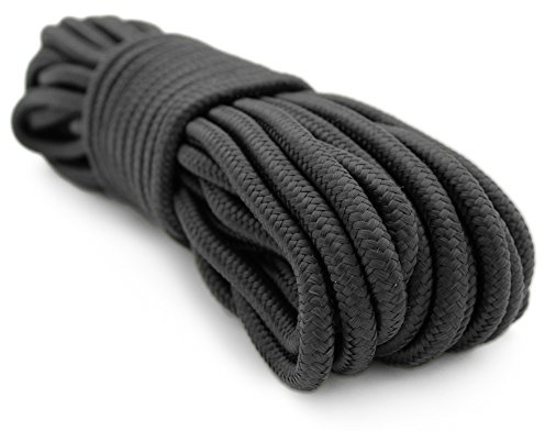 9mm Nylon Braided, 50 Foot, Multi-Purpose Camping Rope | Black (1 Pack)
