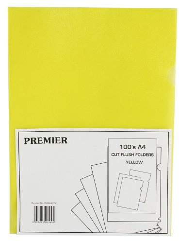 White Box A4 Cut Flush Folder - Yellow (Pack of 100)