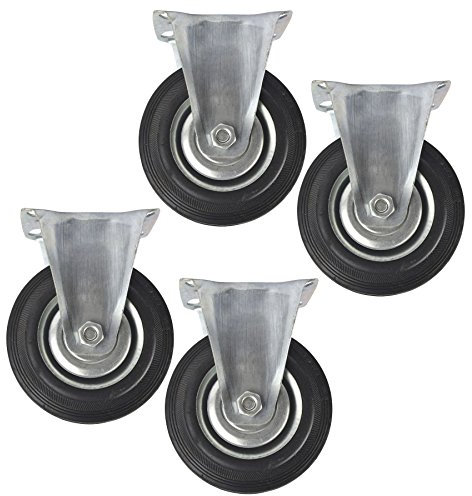 4 (100mm) Rubber Fixed Castor Wheels Trolley Furniture Caster (4 Pack) CST03