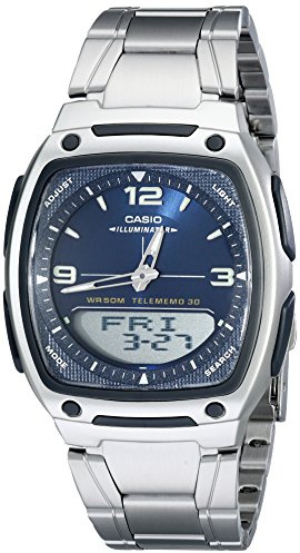 Casio AW81D Series | Watches for Men | Analog Digital Watch | Silver Stainless Steel | 1/100 SEC Stopwatch | Countdown Timer | World Time | LED Light | 50M WR | Multi Alarm | Calendar | 10 Yr Batt