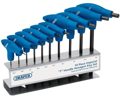 Draper 33871 Lot de 10 clés Allen hexagonales anglaises avec poignée en T, bleu