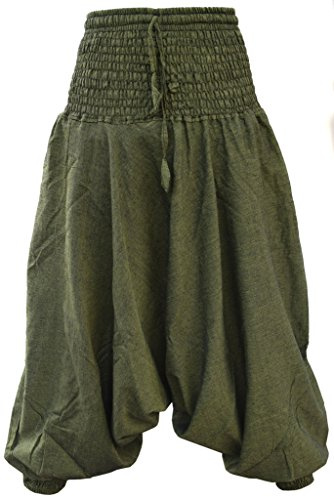 Gheri Women's Plain Multilayered Elastic Waist Light Harem Trousers Green