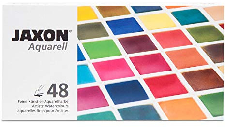 Honsell 89948 - Jaxon Aquarell, feine Künstler-Aquarellfarbe im Metallkasten, 48 halbe Näpfchen, leuchtende, intensive Farben, hochwertige Künstlerpigmente