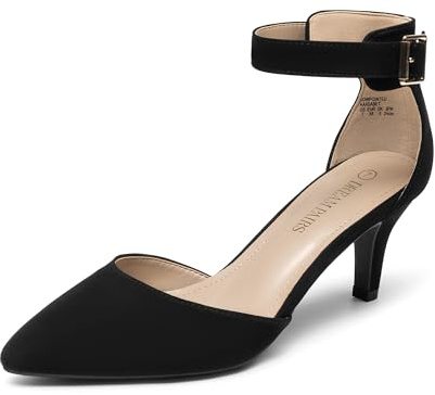 DREAM PAIRS Kitten Heel Low Heel for Women Closed Pointed Toe Pumps Wedding Party Sexy Dress Shoes Lowpointed,Size 9,Black/Nubuck,LOWPOINTED