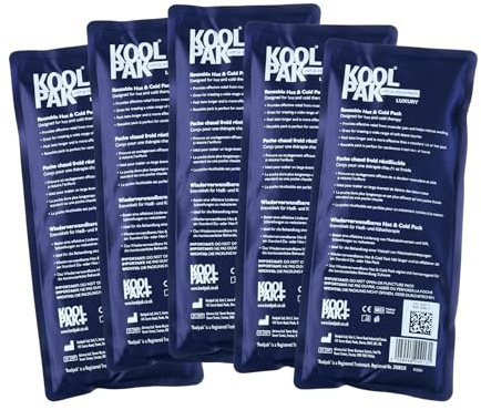 Koolpak 5 x Deluxe Reusable Hot and Cold Gel Pack 12cm x 29cm Ice Packs | Freeze or Microwave Heat Pack for Muscle Pain & Sports Injuries - Flexible Design for Stomach, Back, Neck & Legs