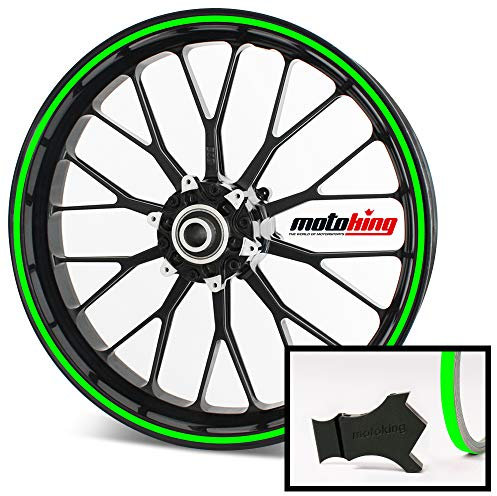 Motoking Felgenrandaufkleber mit Montagetool für Ihr Motorrad in NEON GRÜN / 6 mm/für 10 bis 25
