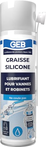 GEB Spray Graisse Silicone Lubrifiant pour vannes et robinetterie - Anti-humidité, Anti-corrosion, Métaux, Plastique, Serrures, Mécanique - Compatible eau potable - Aérosol 650 ml