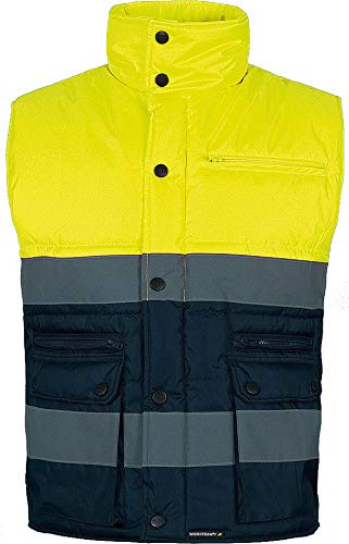 Work Team Chaleco Acolchado Bicolor con 2 Cintas Reflectantes. Hombre Amarillo A.V.+Marino M