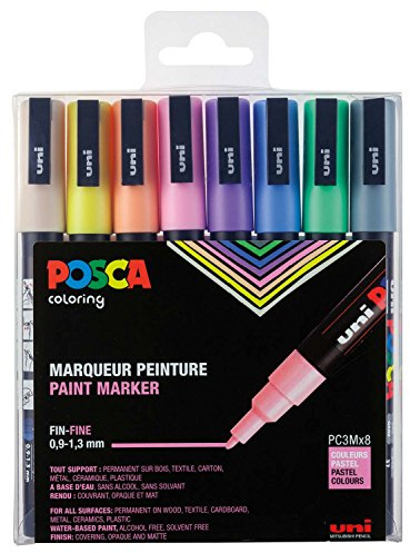 uni-ball POSCA (186509) Marker mit feiner Rundspitze, 8er Set, pastell