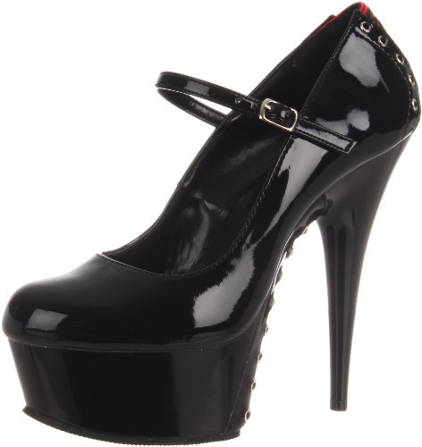 Pleaser DELIGHT-687FH, Damen Plateau Sandalen, Schwarz (Schwarz (Blk-Red Pat/Blk)), 41 EU (8 Damen UK) - 11 M US