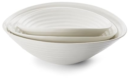Portmeirion x Sophie Conran Set of 3 Salad Bowls - White Porcelain Bowls for Breakfast, Cereal, or Salads, Microwave & Dishwasher Safe, Suitable for Everyday Use