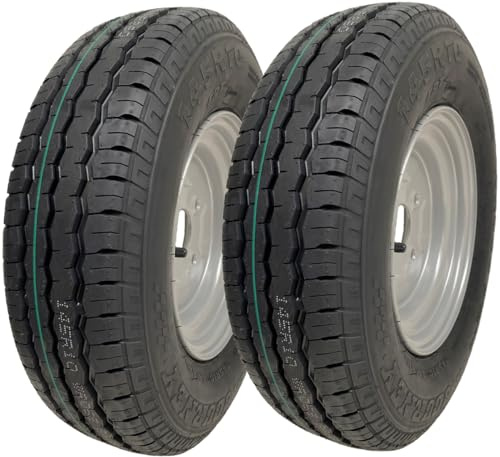 Parnells, 2 Ruedas de Remolque sin Cámara de 10 Pulgadas, Neumático Radial Wanda 145r10 y Llantas de Acero, PCD de 4 Espárragos de 4, Alta Velocidad, Legal en Carretera 84/82n, Diámetro Total 492 mm