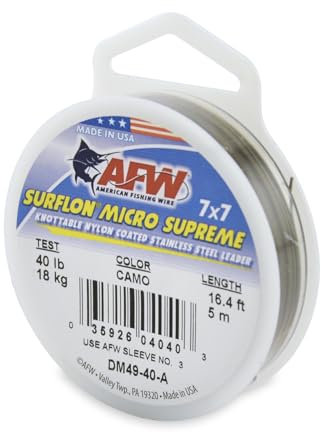AFW Surflon Micro Supreme Nylon Coated 7x7 Fishing Wire Leader, 40lb - Camo