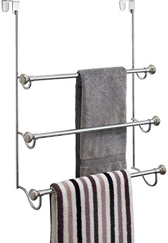 iDesign Over the Door Towel Rack, The York Collection, 1.5” x 7” x 22.8”, Brushed Nickel