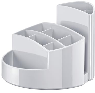 HAN Schreibtischköcher RONDO, Stiftehalter mit 9 Fächern, Schreibtisch Organizer, mit Briefschlitz und Gummifüßen premium-Qualität, 17460-11, lichtgrau