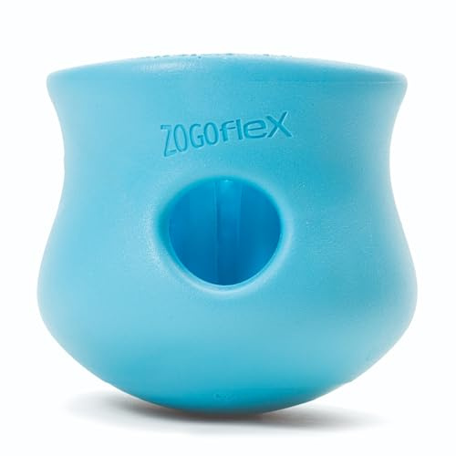 WEST PAW Zogoflex Toppl Interactive Treat Dispensing Puzzle Dog Toy for Mental Stimulation & Enrichment-Holds Kibble & Treats-Lickable, Freezable & Dishwasher Safe-Made in USA-Small-Aqua Blue