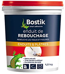 Bostik Enduit de Rebouchage Prêt à l’Emploi – Tous Supports – Rebouchage et Égalisation de Trous et Fissures Jusqu’à 1 cm – Joint Plaque de Plâtre – 1 Pot de 1.5 kg