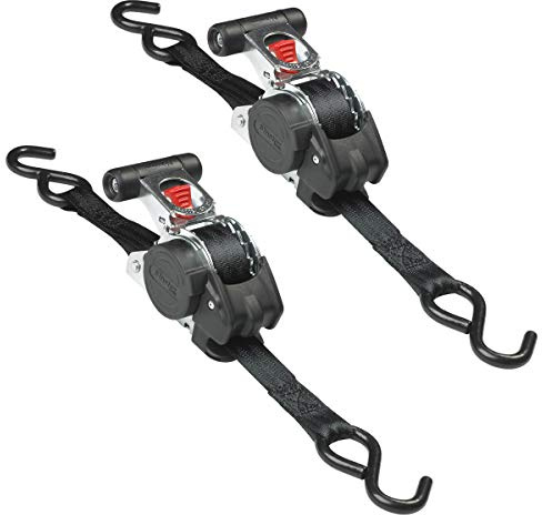 Master Lock 3238EURDAT Retractable Ratchet Tie Down Strap with S-Hooks, Black, 3m x 25mm Strap, Pack of 2