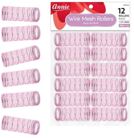 Annie Wire Mesh Rollers – Large 1 1/2 Inch Hair Curlers for Tight Curls & Ringlets, Heatless Styling Tools for Short to Long Hair – 12 Count (Pink)