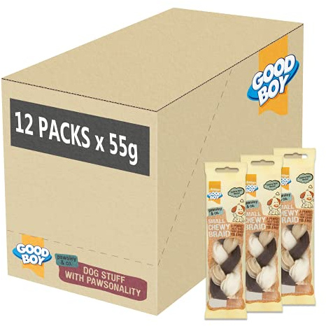 Good Boy - Small Chewy Braids - Dog Chews - Made With Beef Hide and Beef Flavouring - 55 Grams ℮ - With Probiotics To Aid Digestion - Case of 12