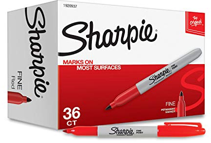 Sharpie Permanent Markers, Fine Tip, Red, 36 Count - Marks on Paper, Plastic, Metal, Wood, Perfect for Drawing, Coloring, Posters, Home, Office Supplies
