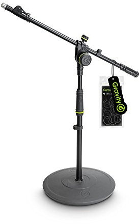 Gravity MS 2222 B - Mikrofonständer Kurz mit Tellerfuß und 2-Punkt Ausziehgalgen, Schnellverriegelung, schwarz