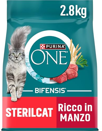 PURINA ONE Bifensis Sterilcat Crocchette Gatti Adulti Sterilizzati con Manzo, Formula Studiata per Supportare il Microbioma Intestinale, Confezione da 2,8 kg