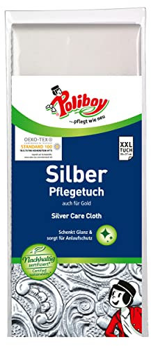 Poliboy Silver Care Cloth, Panno per la pulizia dell'argento contro l'appannamento, Panno per lucidare l'argento riutilizzabile per posate e gioielli, 1 pz,prodotto in Germania