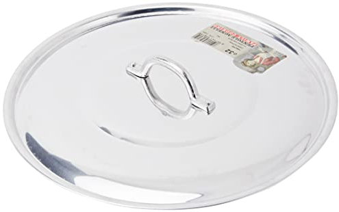 Agnelli Pentole FAMA2932 Flacher Deckel mit Griff, Rand und Brücke, schwere Ausführung aus BLTF-Aluminium, poliertes Silber, 32 cm