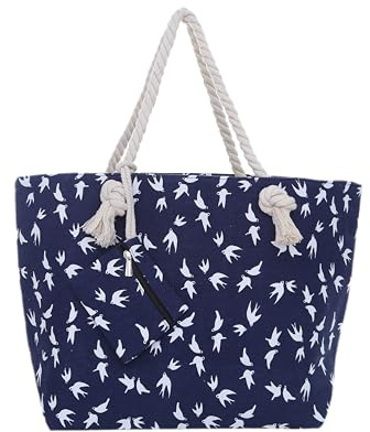 DonDon Bolsa de playa grande con cremallera 58 x 38 x 18 cm diseño marítimo gaviota azul blanco shopper bolsa de hombro estilo de yate (yacht style)