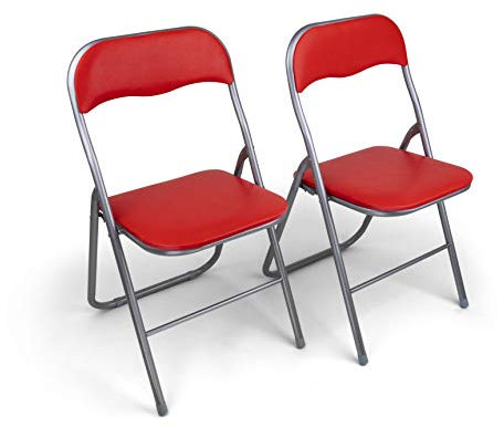 HAEST - Klappstühle 2er Set, Klappstuhl gepolstert mit Metallrahmen & Kunstleder, platzsparend, bis 150 kg belastbar, Ideal als Küchenstühle & Gartenstühle, Silber-Rot