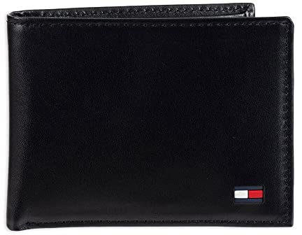 Tommy Hilfiger mens Slim Leather Passcase Wallet With Removable ID Window Black Dore