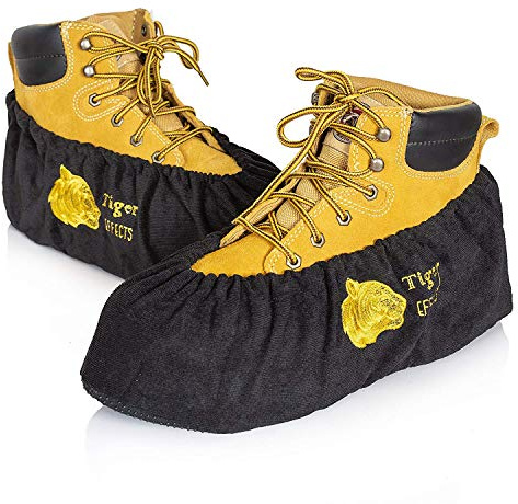 tiger effects Premium Reusable Shoe Covers For Outdoors and Indoors, Slip-on Washable Cloth Shoe Covers, Floor Protector Booties For Men, Black (X-Large)
